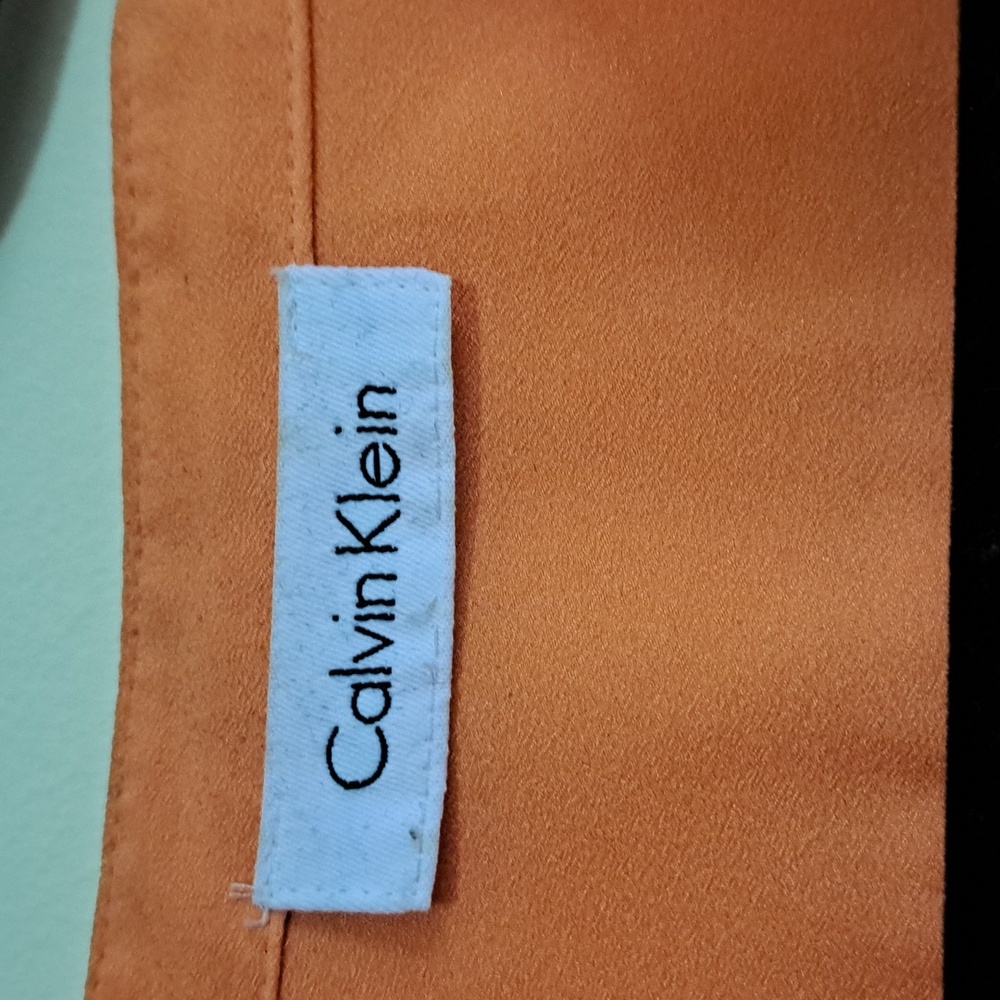 🪔Calvin Klein-Orange shimme long sleeve blouse Gold Engraved CK buttons classic - Picture 3 of 7